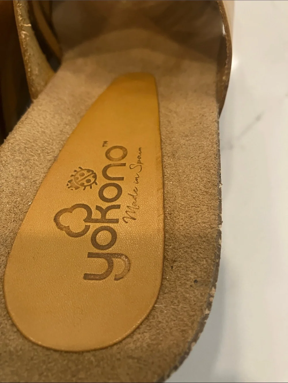 Yokono Made in Spain Women’s Mustard Leather Wedge Cork Heel Sandals Sz 29- EUC